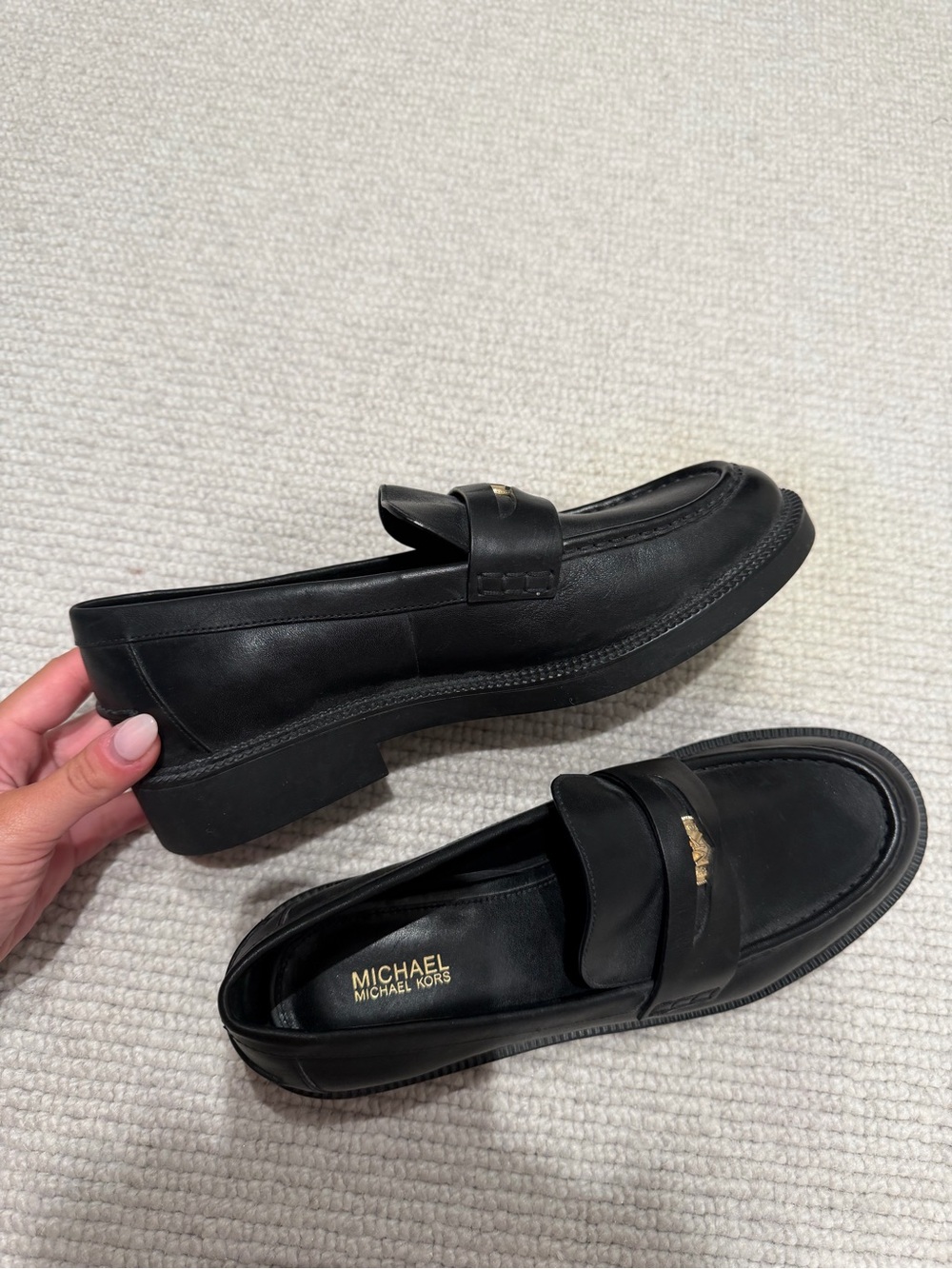 Michael Michael Kors Women’s Black Leather Healed Penny Loafers